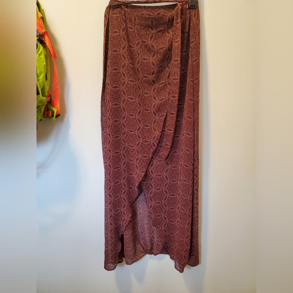 Burgundy sheer high low skirt